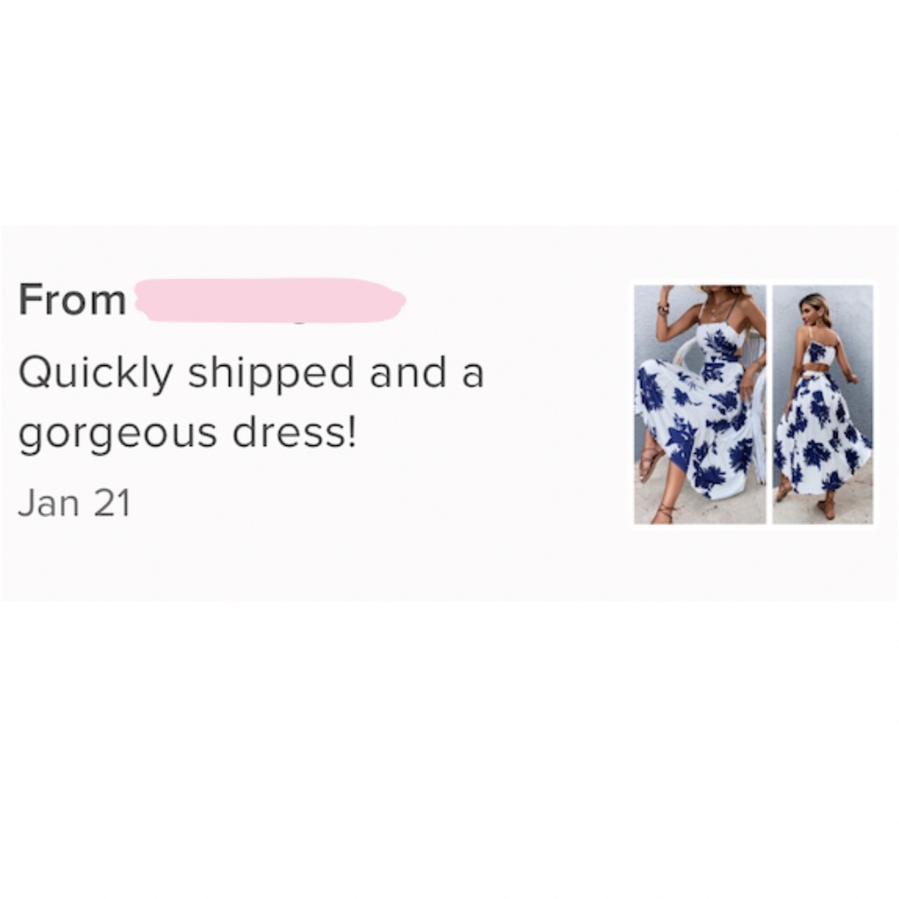 White Dress Blue Floral Print Midi Cut Out Back - Picture 9 of 10
